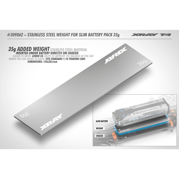 309862 Xray Stainless Steel Weight For Slim Battery Pack 35G