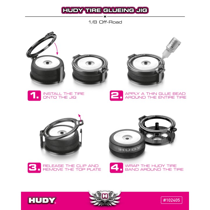 102405 Hudy Tire Glueing Jig + Hard-Case - 1/8 Off-Road