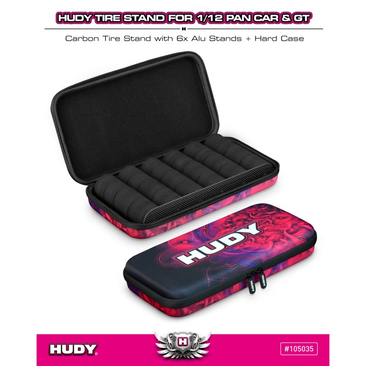 105035 Hudy Carbon Tire Stand 6X + Hard Case - 1/12