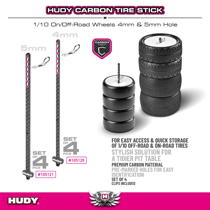 105120 Hudy Carbon Tire Stick 1/10 On & Off-Road 4mm Hole (4)