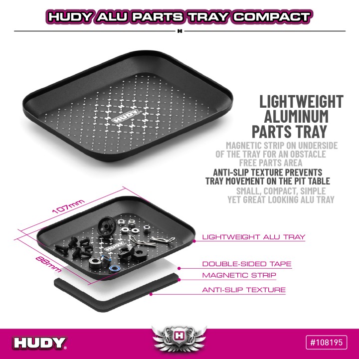 108195 Hudy Alu Parts Tray Compact - Magnetic & Anti-Slip