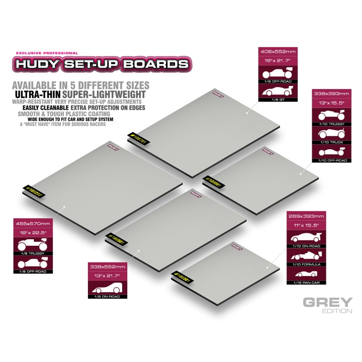 108301 Hudy Set-Up Board 1/10 & 1/12 On-Road - Lightweight - Grey
