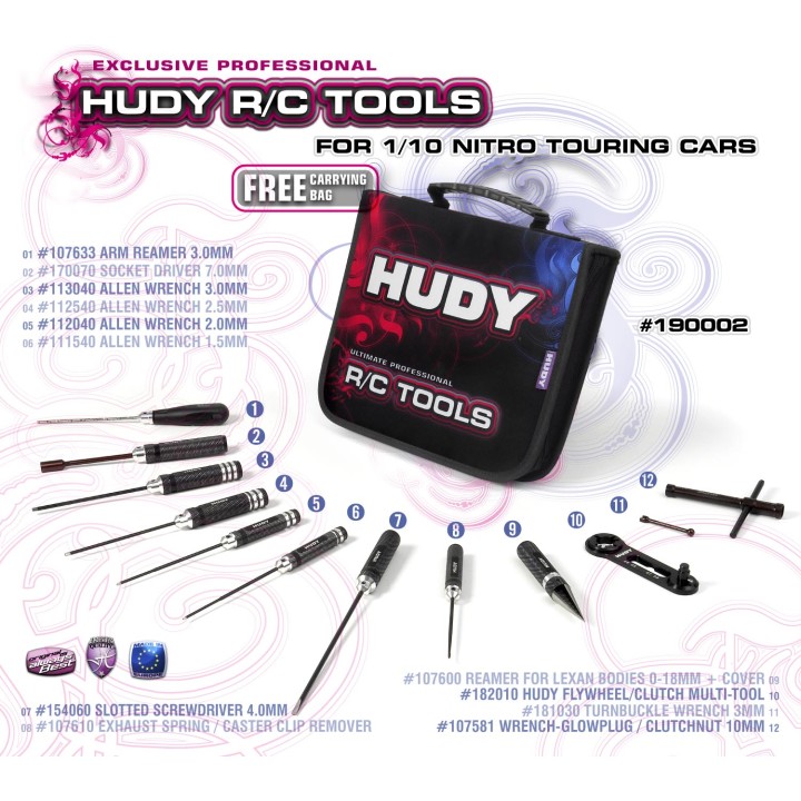 190002 Hudy Set Of Tools + Carrying Bag - For Nitro Touring Cars