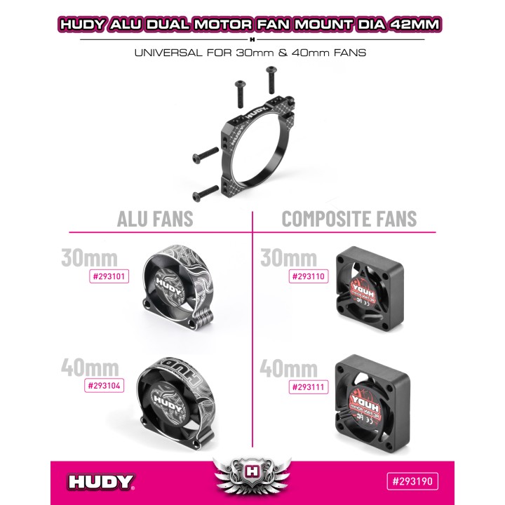 293190 Hudy Alu Dual Motor Fan Mount Dia 42mm