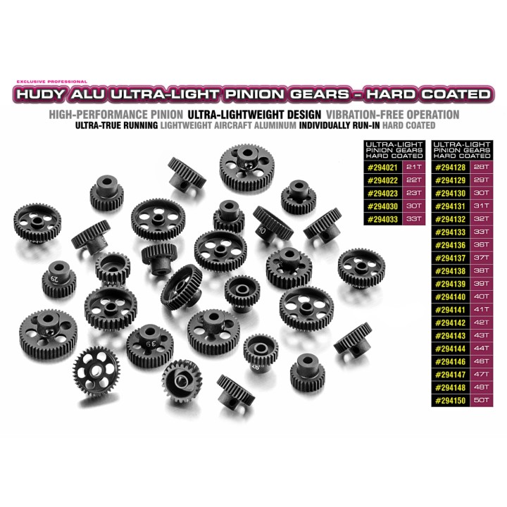 294144 Hudy Alu Light Pinion Gear - Hard Coated - 44T / 64