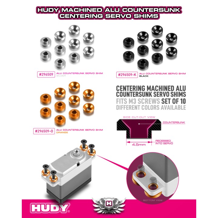 296509-K Hudy Alu Countersunk Servo Shim - Black (10)