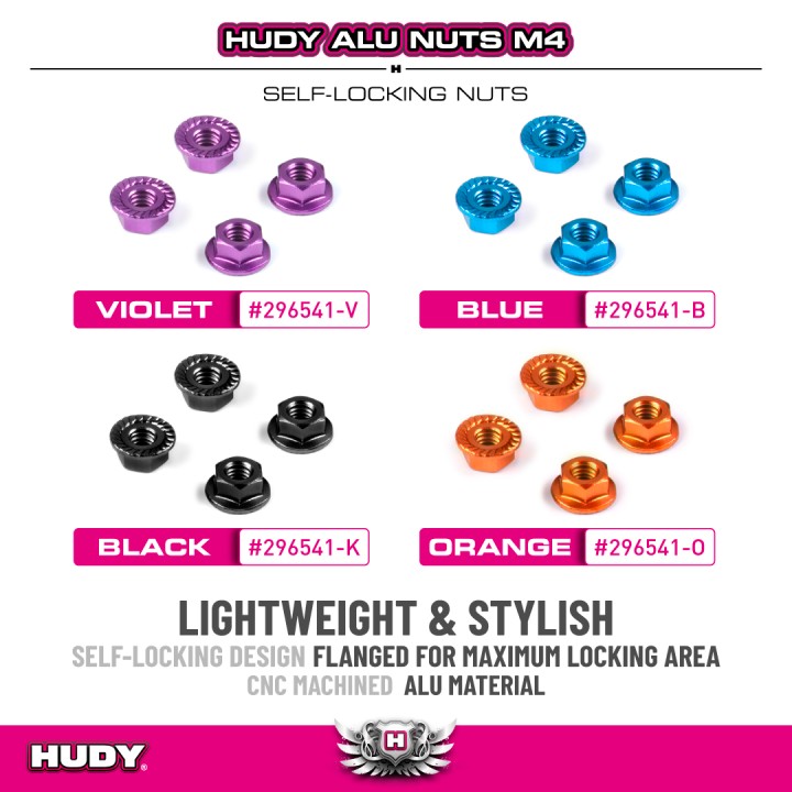 296541-K Hudy Alu Nut M4 With Serrated Flange - Black (4)