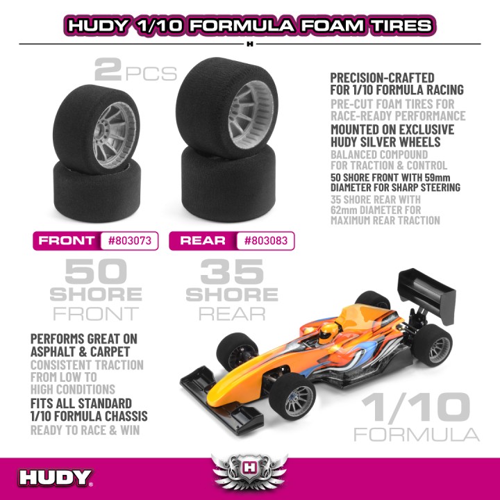 803073 Hudy 1/10 Formula Foam Tire - Front - 50 Sh (2)