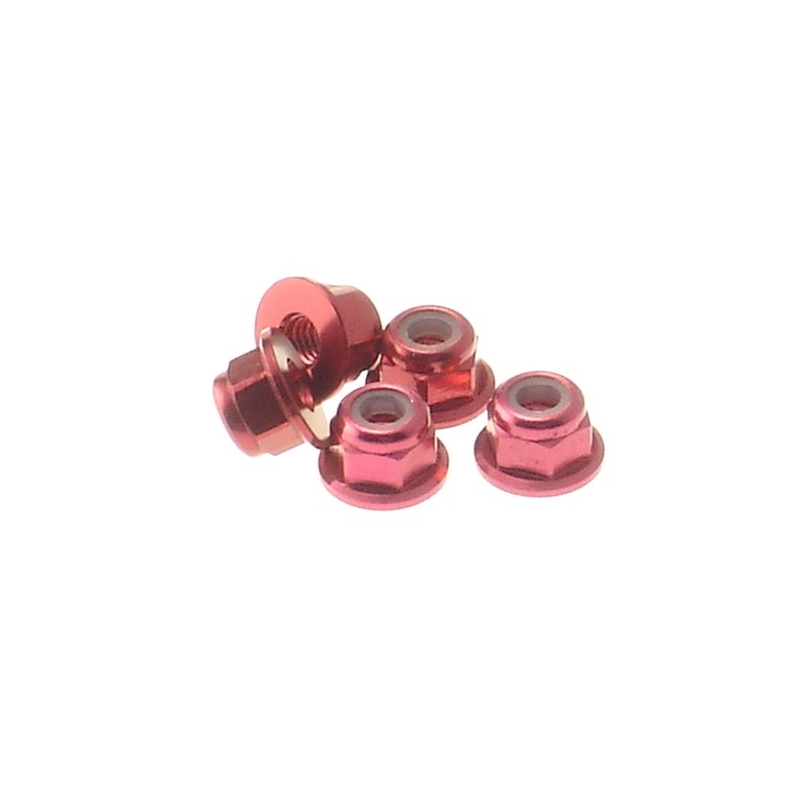 69240 Hiro Seiko 3mm Alloy Flange Nylon Nut [Red]