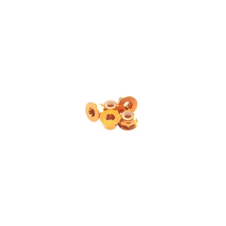 69561 Hiro Seiko 4mm Alloy Flange Nylon Nut [Orange]