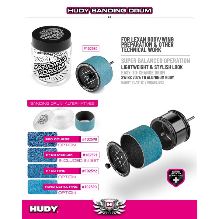102580 Hudy Alu Sanding Drum With P120 Grain - Medium