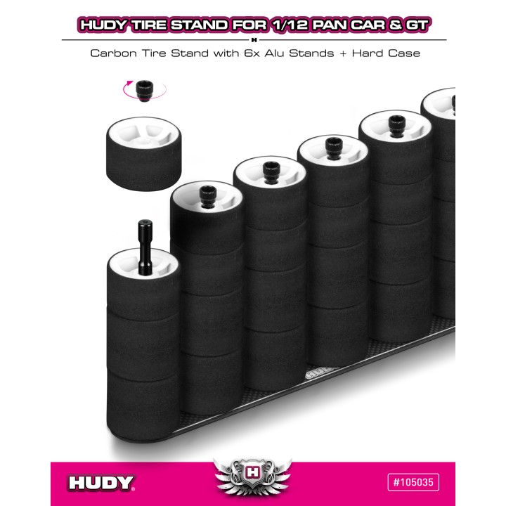 105035 Hudy Carbon Tire Stand 6X + Hard Case - 1/12