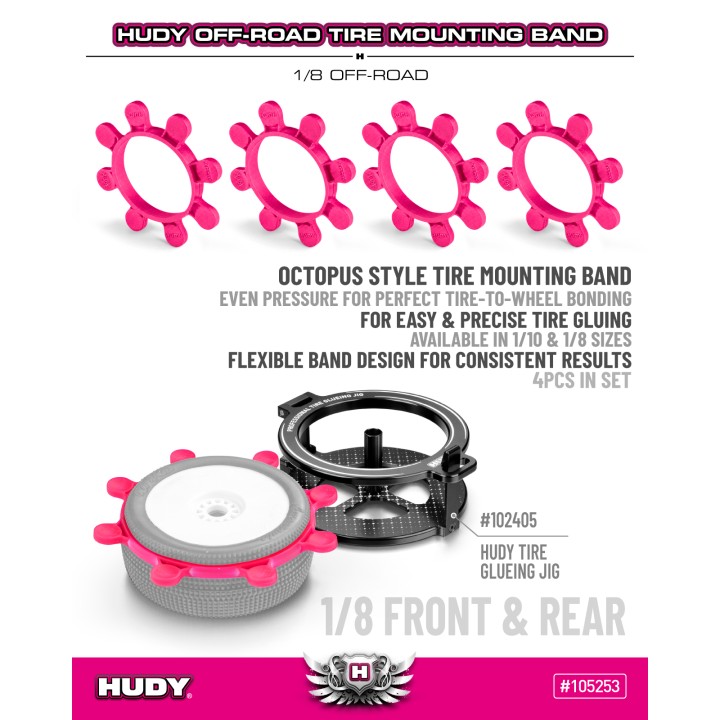 105253 Hudy 1/8 Off-Road Tire Glue Band Octopus - Purple (4)