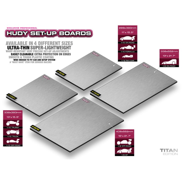 108304 Hudy Set-Up Board 1/10 & 1/12 On-Road - Lightweight - Titan