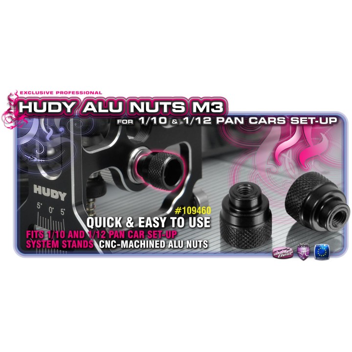 109460 Hudy Alu Nut M3 For 1/10 & 1/12 Pan Car Set-Up System (2)