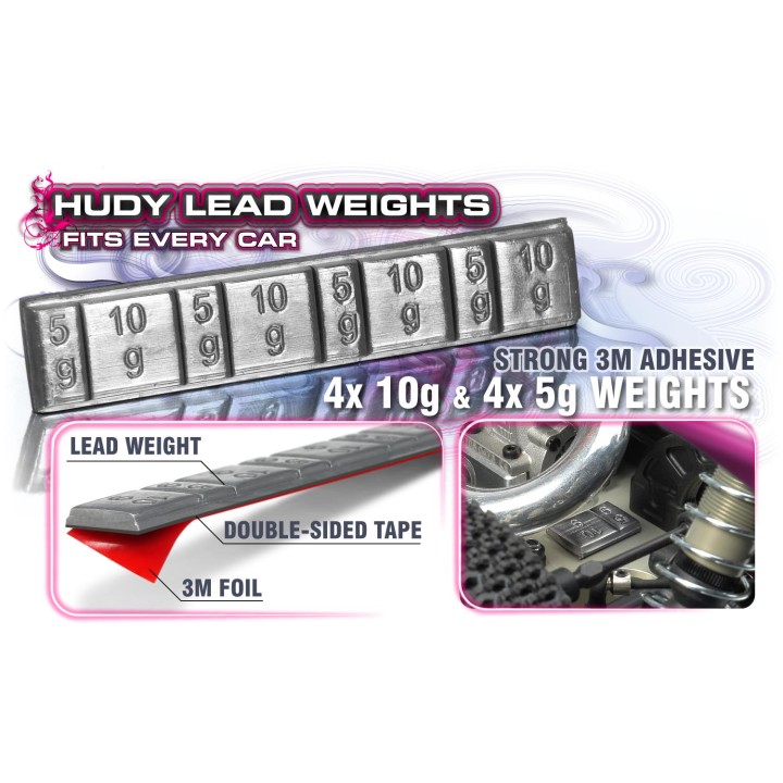 293080 Hudy Lead Weights 4X5G & 4X10G With 3M Glue