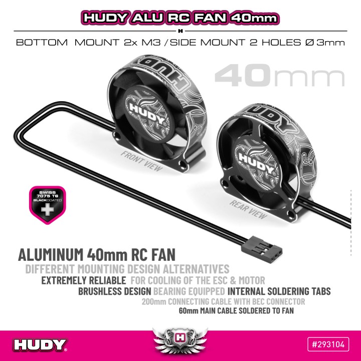 293104 Hudy Alu Rc Fan 40mm - Bottom/Side Mount 2 Hole