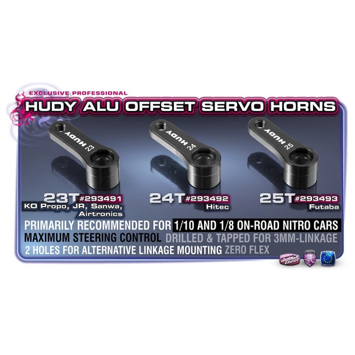 293492 Hudy Alu Servo Horn - Hitec - Offset 1-Hole M3 - 24T