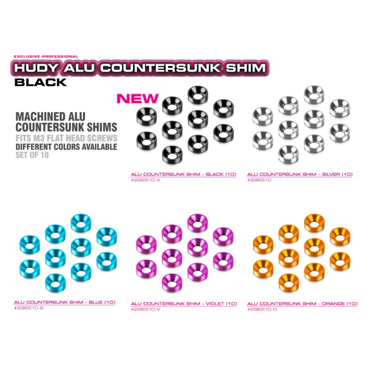 296510-K Hudy Alu Countersunk Shim - Black (10)