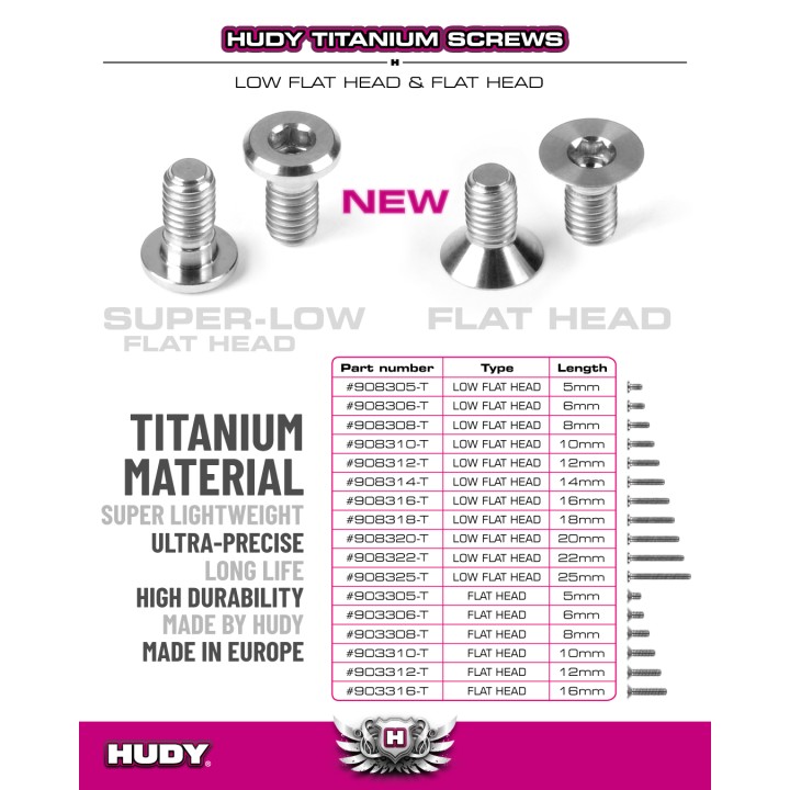903306-T Hudy Titanium Flat Head Screw M3X6 (10)