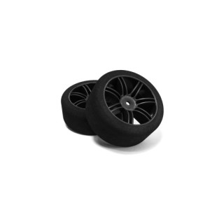 HR005-0131 Hot Race Pair Of Front Tyres 1/10 Shore 35 On Carbon Rims