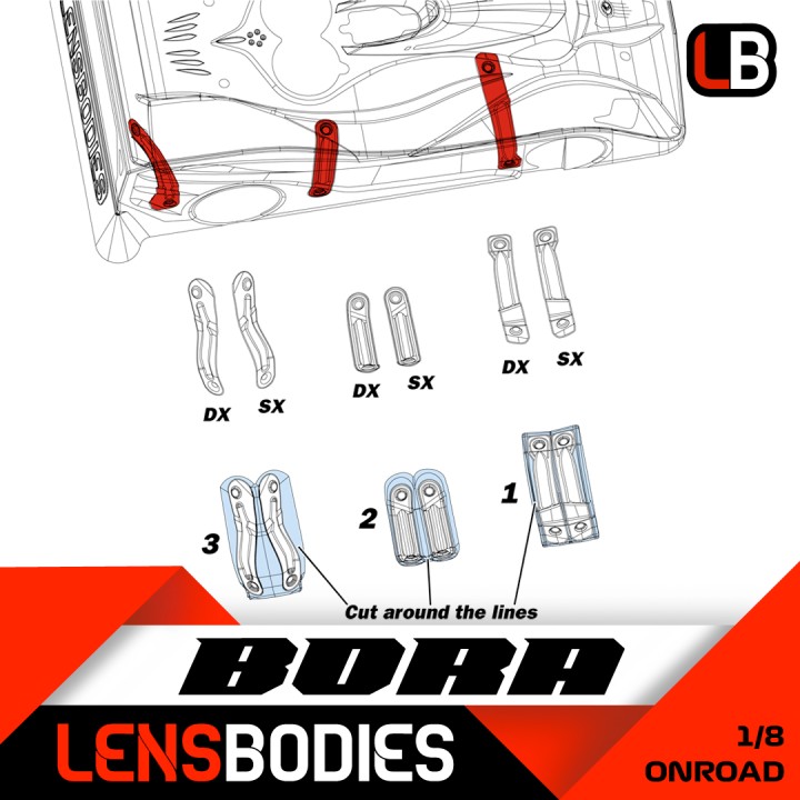 HRLB08STIFF+WING Hot Race 1/8 Onroad Body Stiffener Bora + Wing