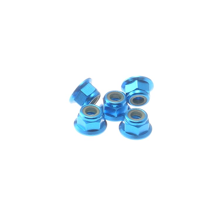 69243 Hiro Seiko 4mm Alloy Flange Nylon Nut [Tamiya-Blue]