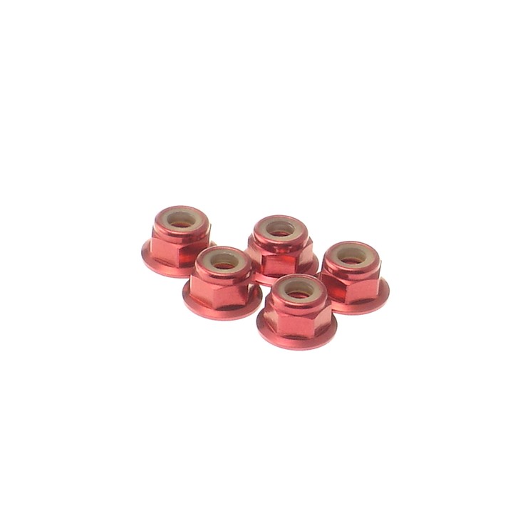 69246 Hiro Seiko 4mm Alloy Flange Nylon Nut [Red]