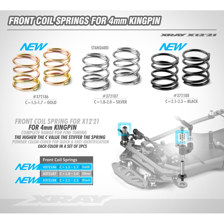 372186 Xray Front Coil Spring For 4mm Pin C=1.5-1.7 - Gold (2)