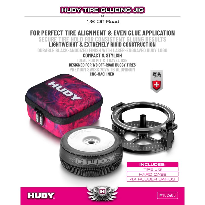 102405 Hudy Tire Glueing Jig + Hard-Case - 1/8 Off-Road