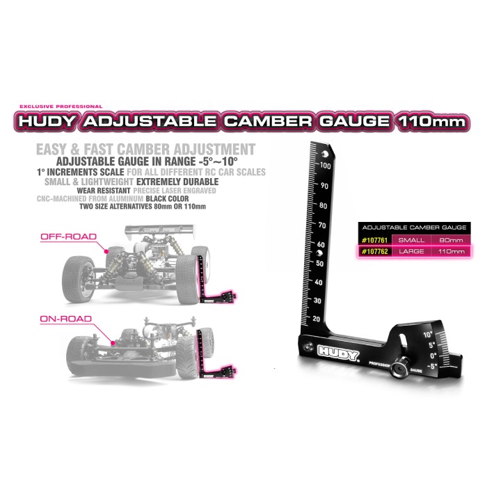 107762 Hudy Adjustable Camber Gauge 110mm