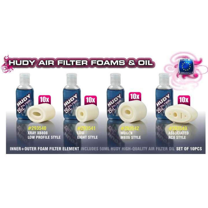 293543 Hudy Air Filter Foam & Oil - Associated Rc8 (10)
