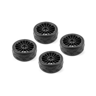 803041 Hudy 1/10 Pre-Cut Slick Belted Tires Right & Left (2+2)