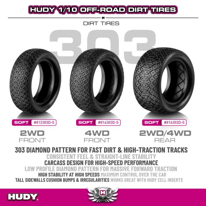814303D-S Hudy 1/10 Off-Road Tire 4Wd Front Dirt - 303 - Soft (2)